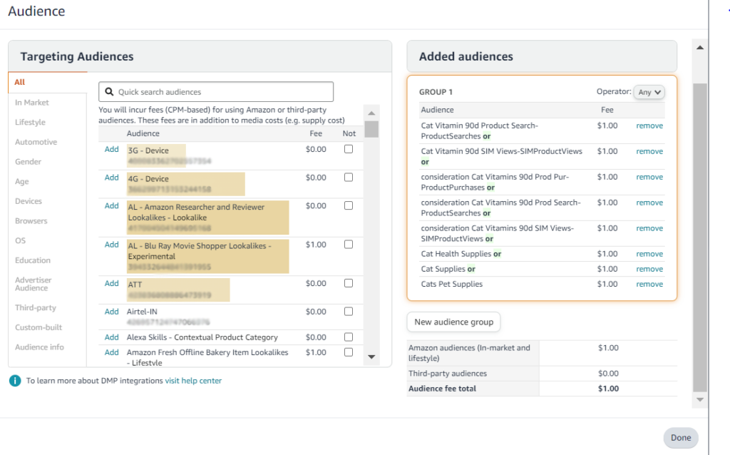 audience targeting on Amazon DSP